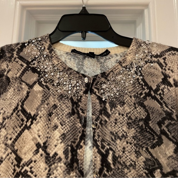 ROBERT RODRIGUEZ Grey Ivory/ Ivory Cashmere Bead / Python Sweater Cardigan - Picture 4 of 12